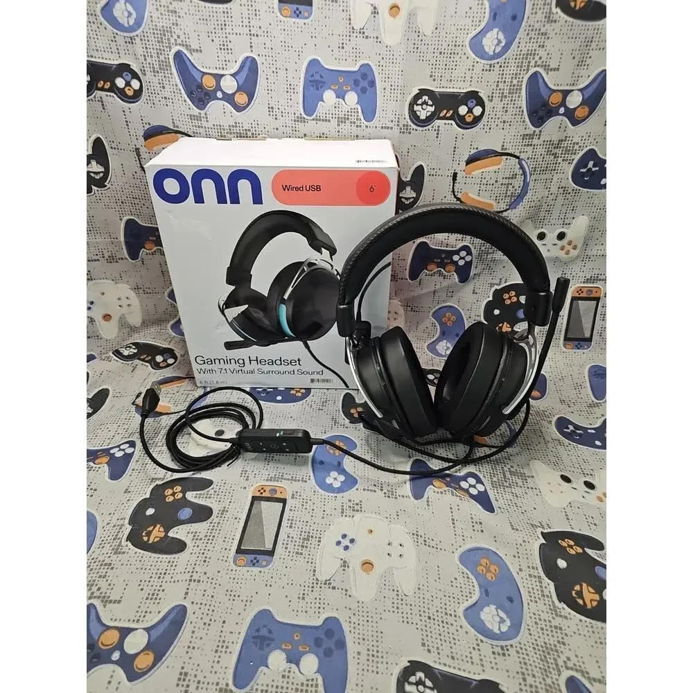 onn Gaming Headset with 7.1 Virtual Surround Sound, Black OPEN BOX NEW